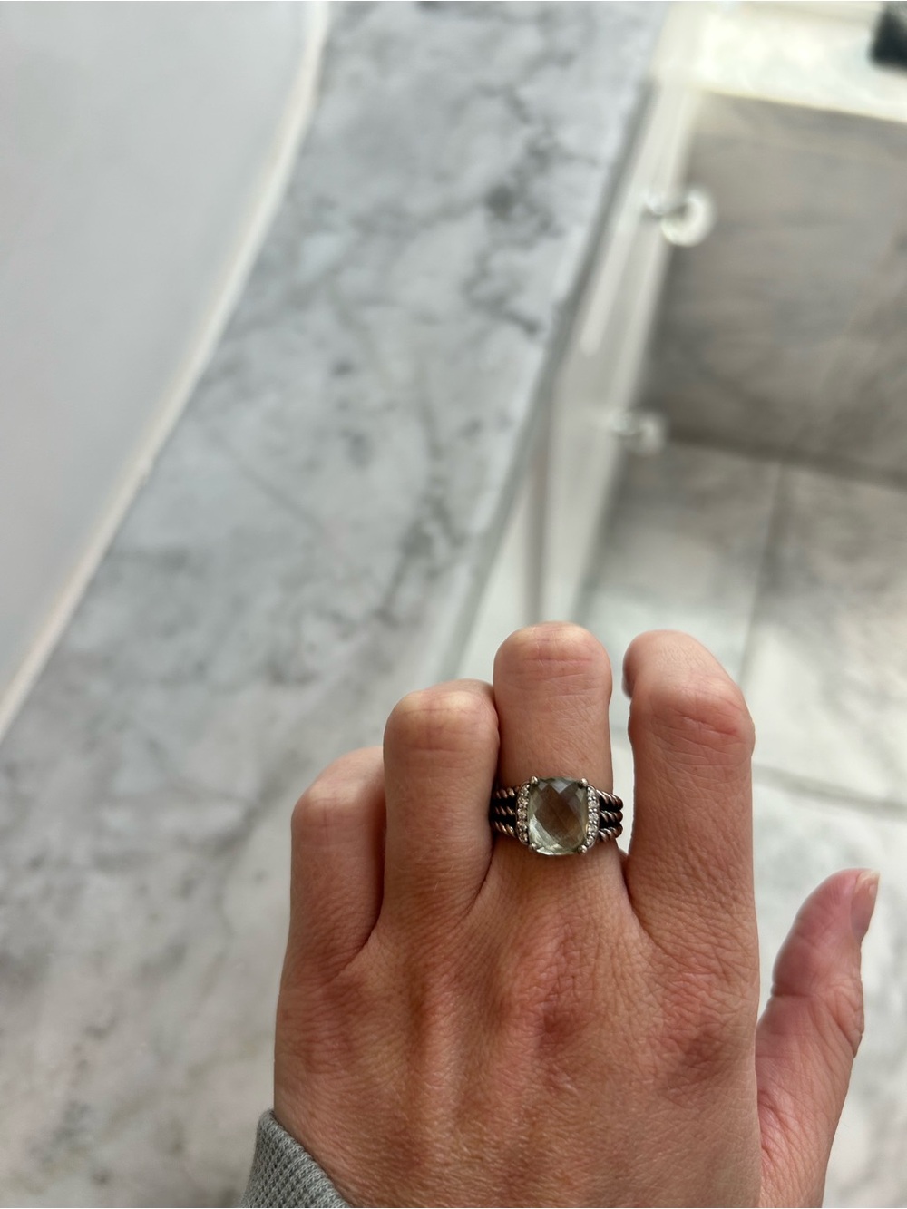 David Yurman Petite Wheaton Ring With Prasiolite and Diamonds